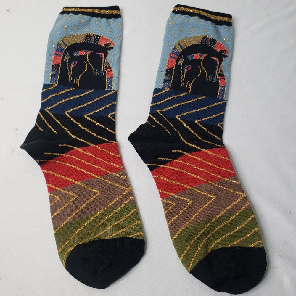 NWOT Socksmith Canada Mens Sz 9-11 Embracing Horses Cotton Crew Sock